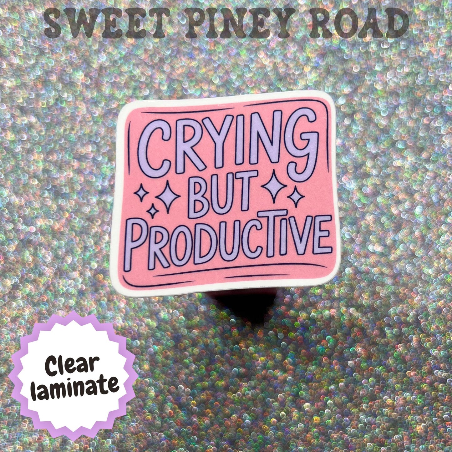 Crying But Productive Sticker, Funny Mental Health Humor, Burnout Meme, Anxiety Sticker, Emotional Support, Cute Desk Decor