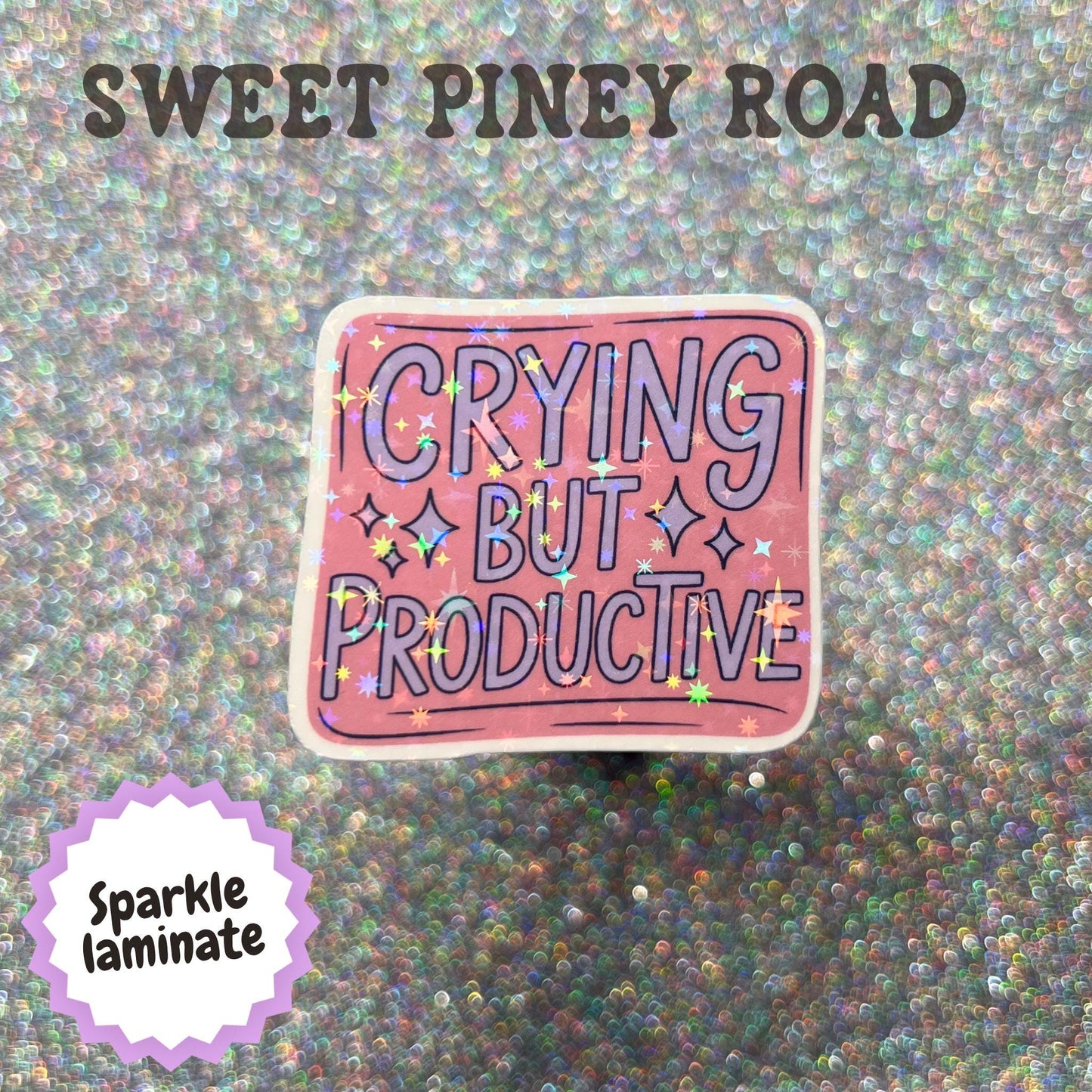 Crying But Productive Sticker, Funny Mental Health Humor, Burnout Meme, Anxiety Sticker, Emotional Support, Cute Desk Decor