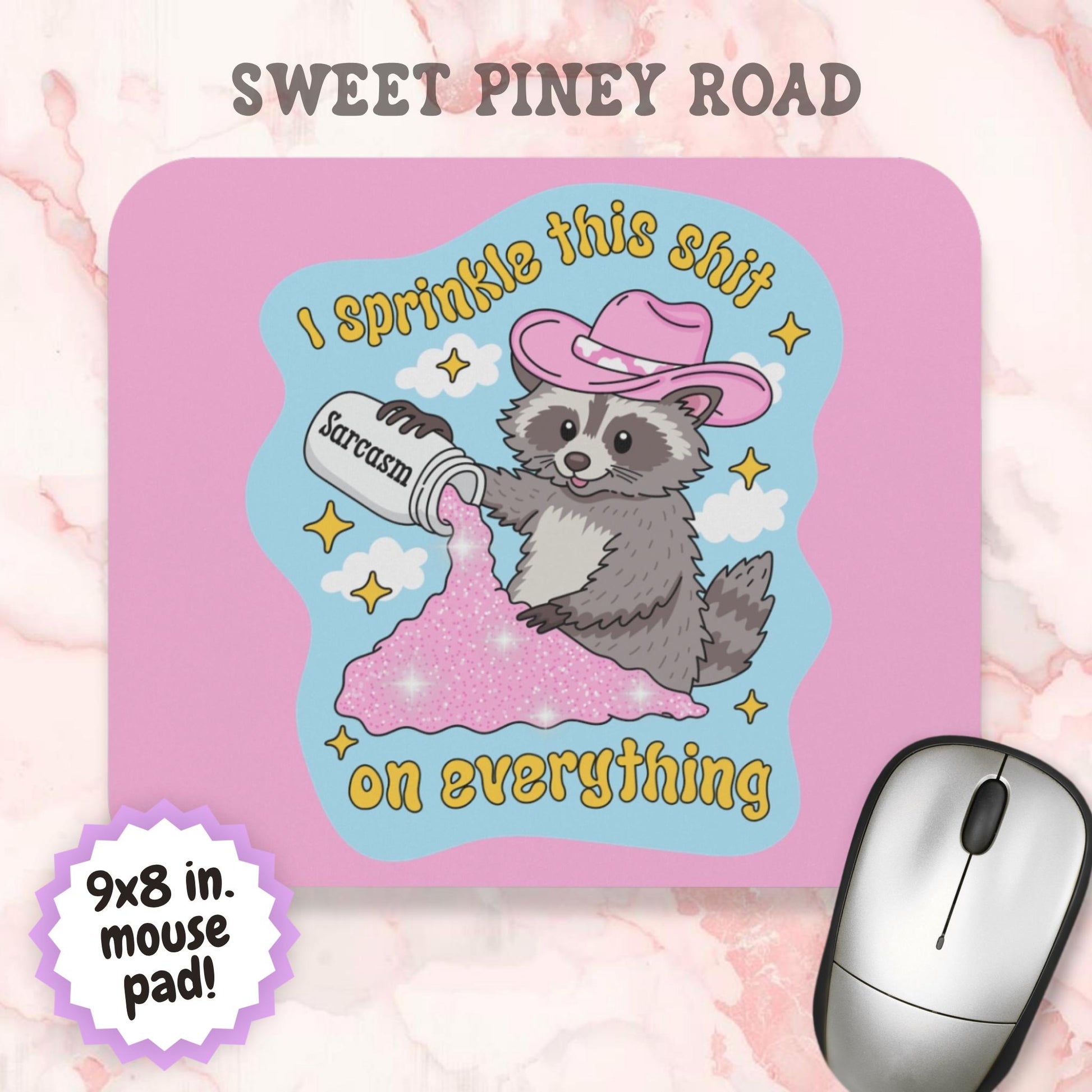 I Sprinkle This Sh*t On Everything Mouse Pad, Sarcasm Raccoon Desk Accessory, Funny Cowgirl Raccoon Gift, Snarky Office Decor