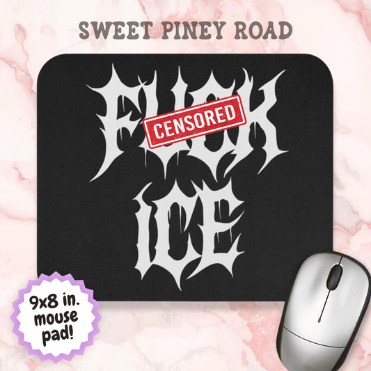 Black F*ck ICE Mouse Pad, FDT Desk Accessory, Progressive Political Gift, Protest Office Decor, Activist Metalcore Y2K Gothic Desk Mat