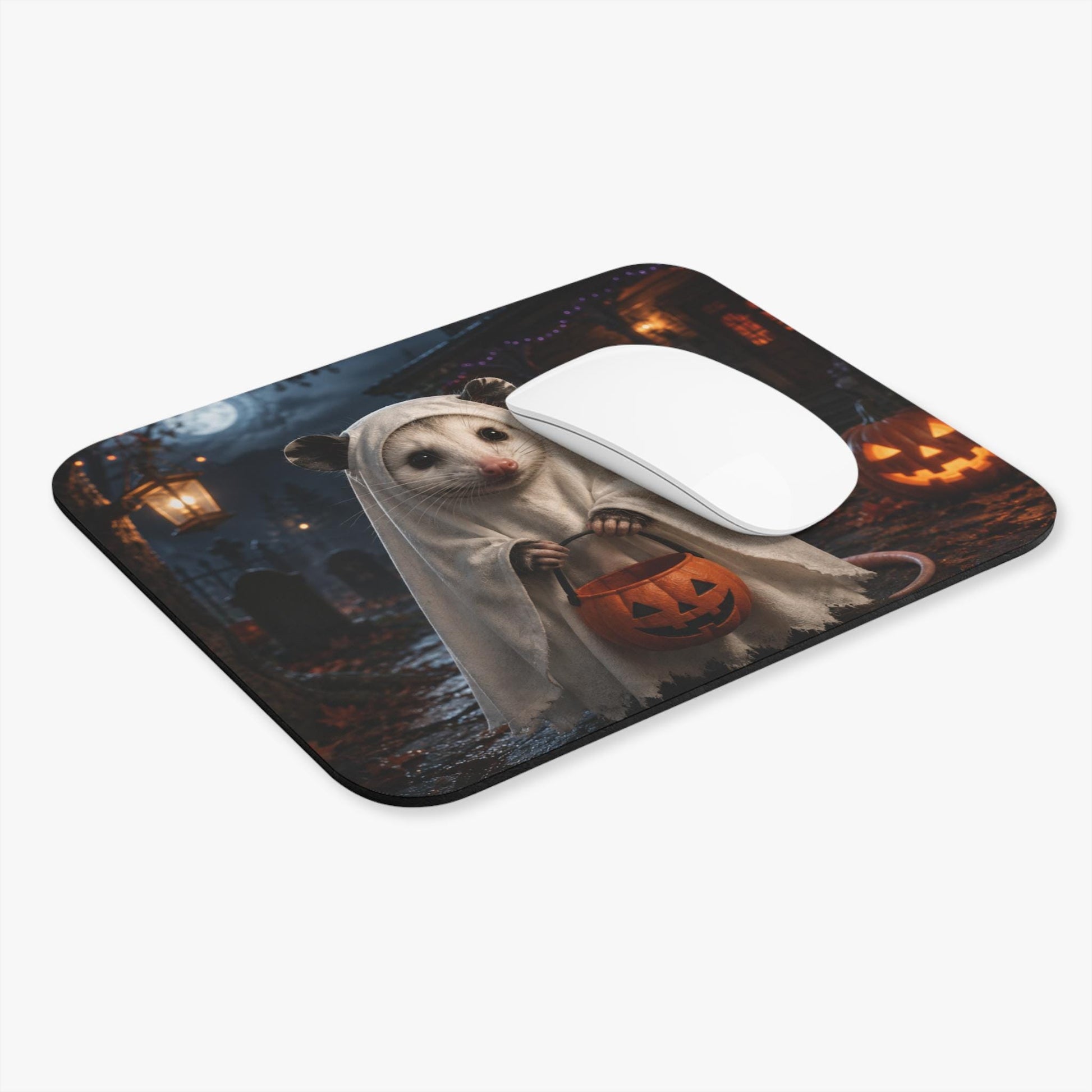 Halloween Possum Mouse Pad, Cute Ghost Possum Desk Accessory, Trick or Treat Opossum Decor, Spooky Season Office Gift, Fall Animal Mousepad