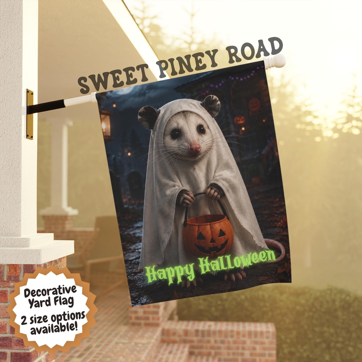 Halloween Possum Yard Flag, Cute Ghost Possum Garden Flag, Spooky Fall Porch Decor, Autumn Outdoor Halloween Decoration
