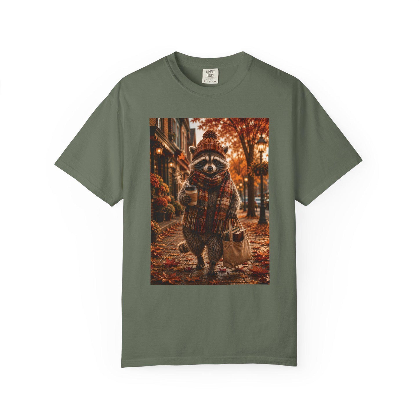 Fall Raccoon Shirt, Cozy Autumn Book Lover Tee, Cute Woodland Animal Shirt, Coffee and Books Graphic Tee Gift