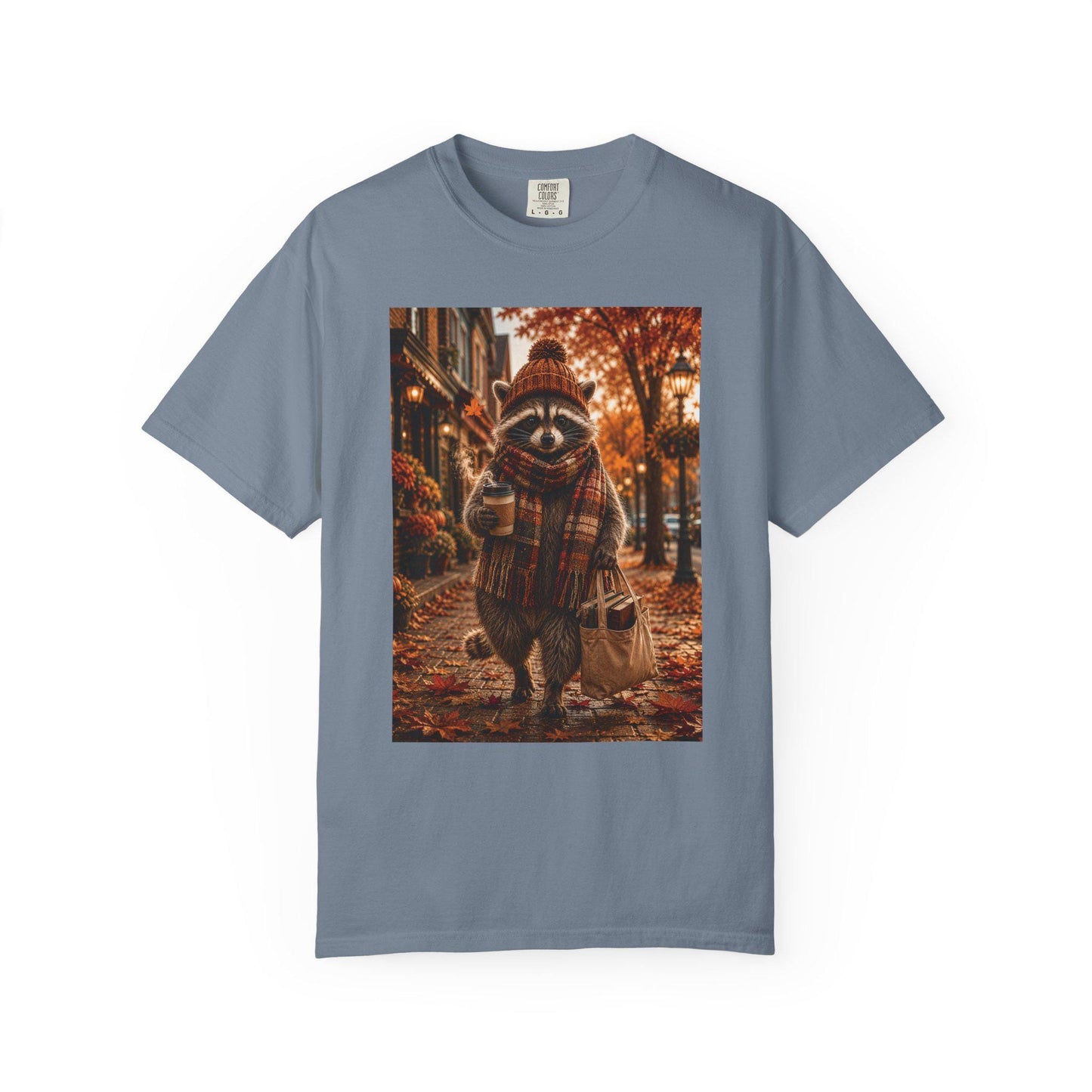 Fall Raccoon Shirt, Cozy Autumn Book Lover Tee, Cute Woodland Animal Shirt, Coffee and Books Graphic Tee Gift