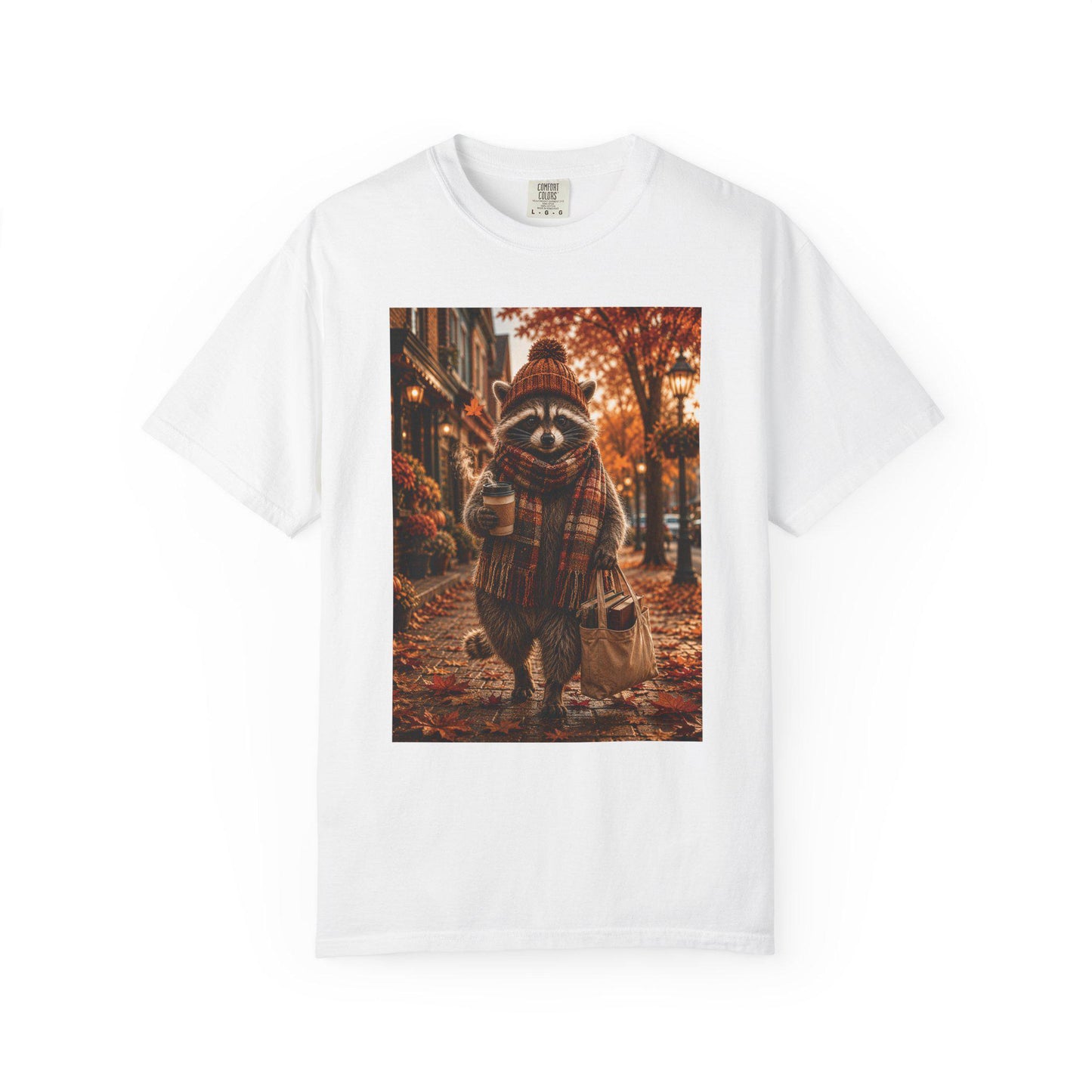 Fall Raccoon Shirt, Cozy Autumn Book Lover Tee, Cute Woodland Animal Shirt, Coffee and Books Graphic Tee Gift