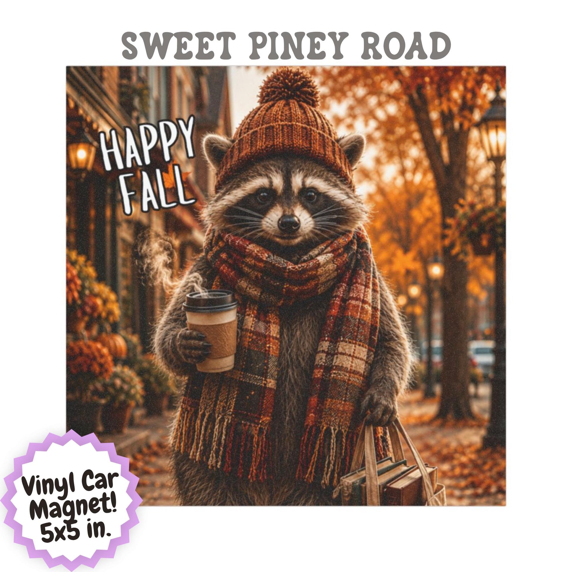 Fall Raccoon Car Magnet, Cozy Autumn Raccoon Magnet, Cute Woodland Animal Car Decor, Book Lover Gift, Pumpkin Spice Season Accessory