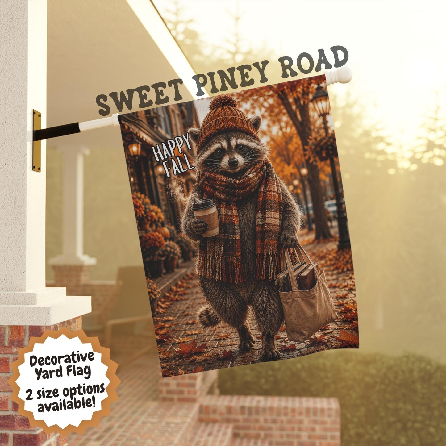 Happy Fall Raccoon Yard Flag, Cozy Autumn Garden Flag, Cute Book Lover Fall Decor, Pumpkin Season Porch Decoration
