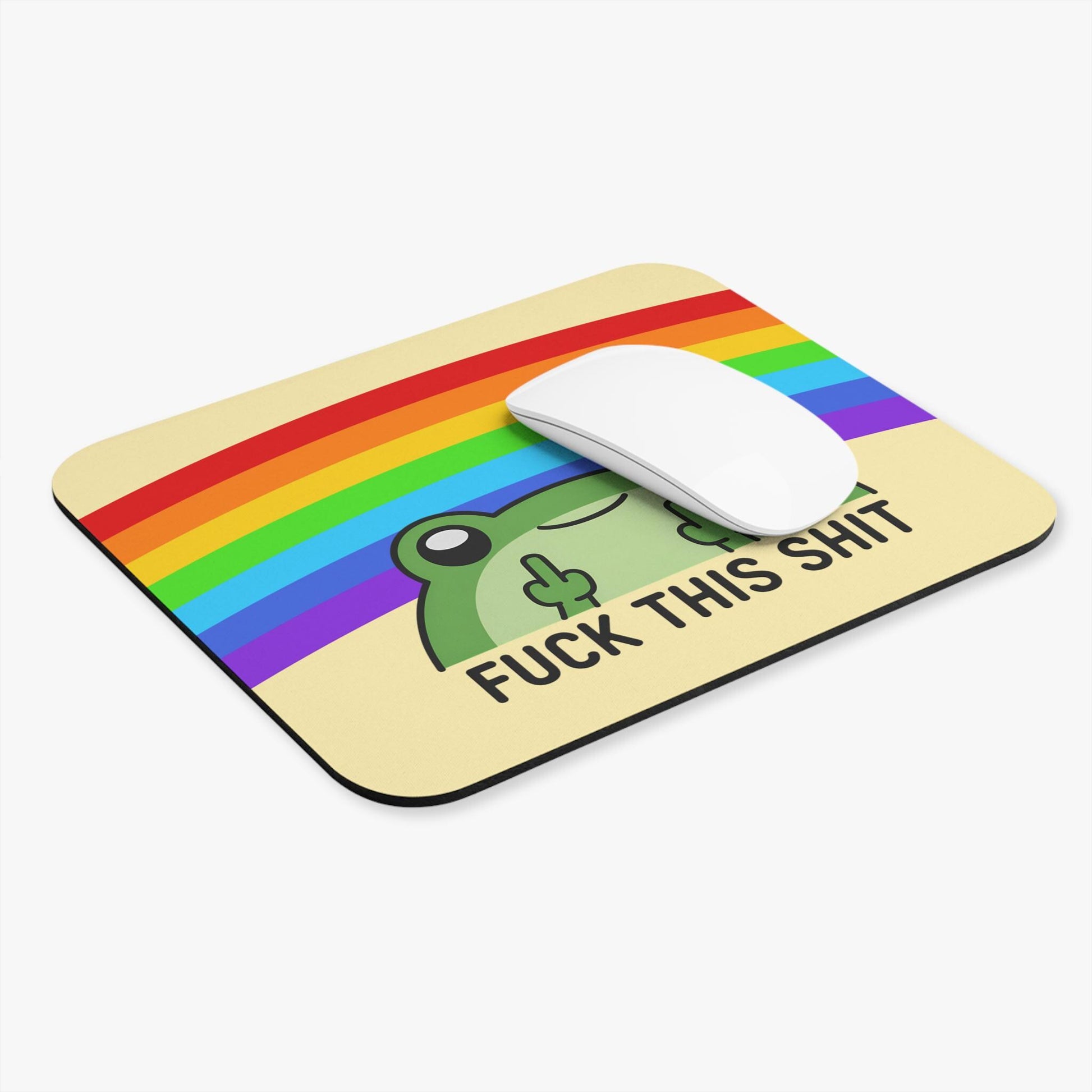 F*ck This Shit Frog Mouse Pad, Funny Office Desk Accessory, Sarcastic Frog Mousepad, Rainbow Workspace Decor, Cursed Humor Gift