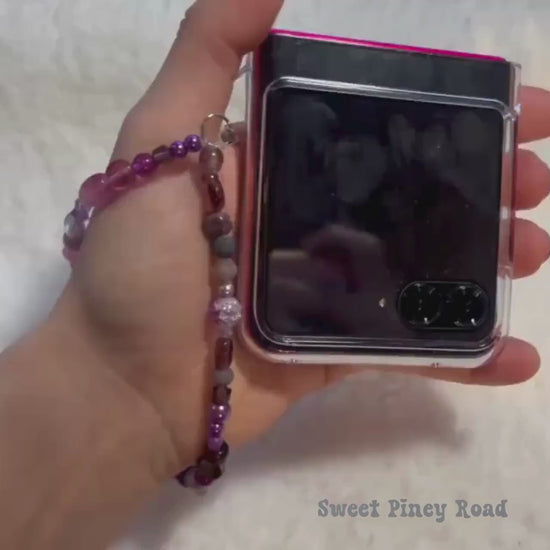 Purple Colorful Beaded Phone Charm Strap, Chain Cellphone Strap Lanyard, Cute Kawaii Wristlet Accessory, Girly Gift For Her Y2k 2000s Vibes