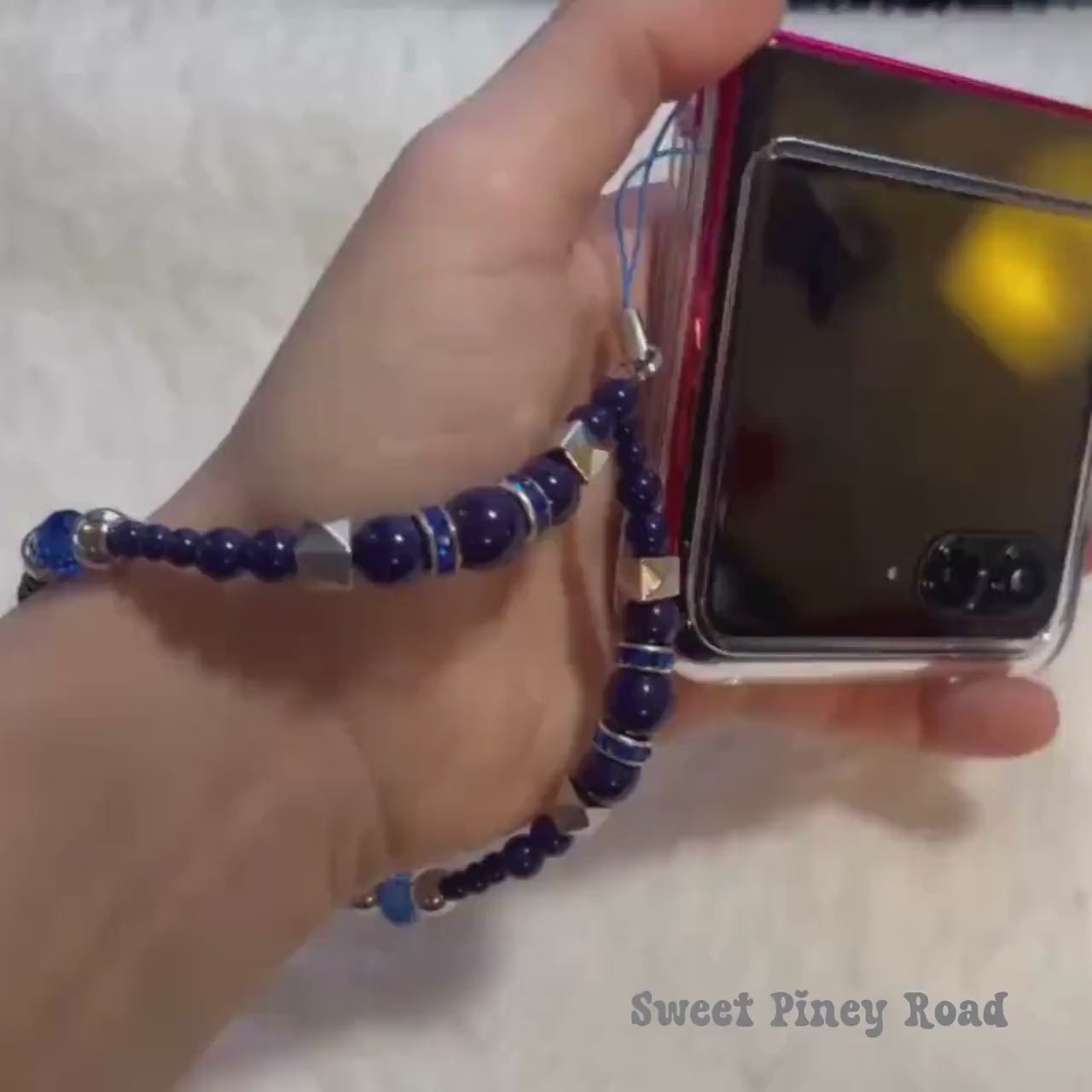 Dark Blue Beaded Phone Charm Strap, Chain Cellphone Strap Lanyard, Cute Kawaii Wristlet Accessory, Girly Accessory, Gift For Her, 2000s Y2k