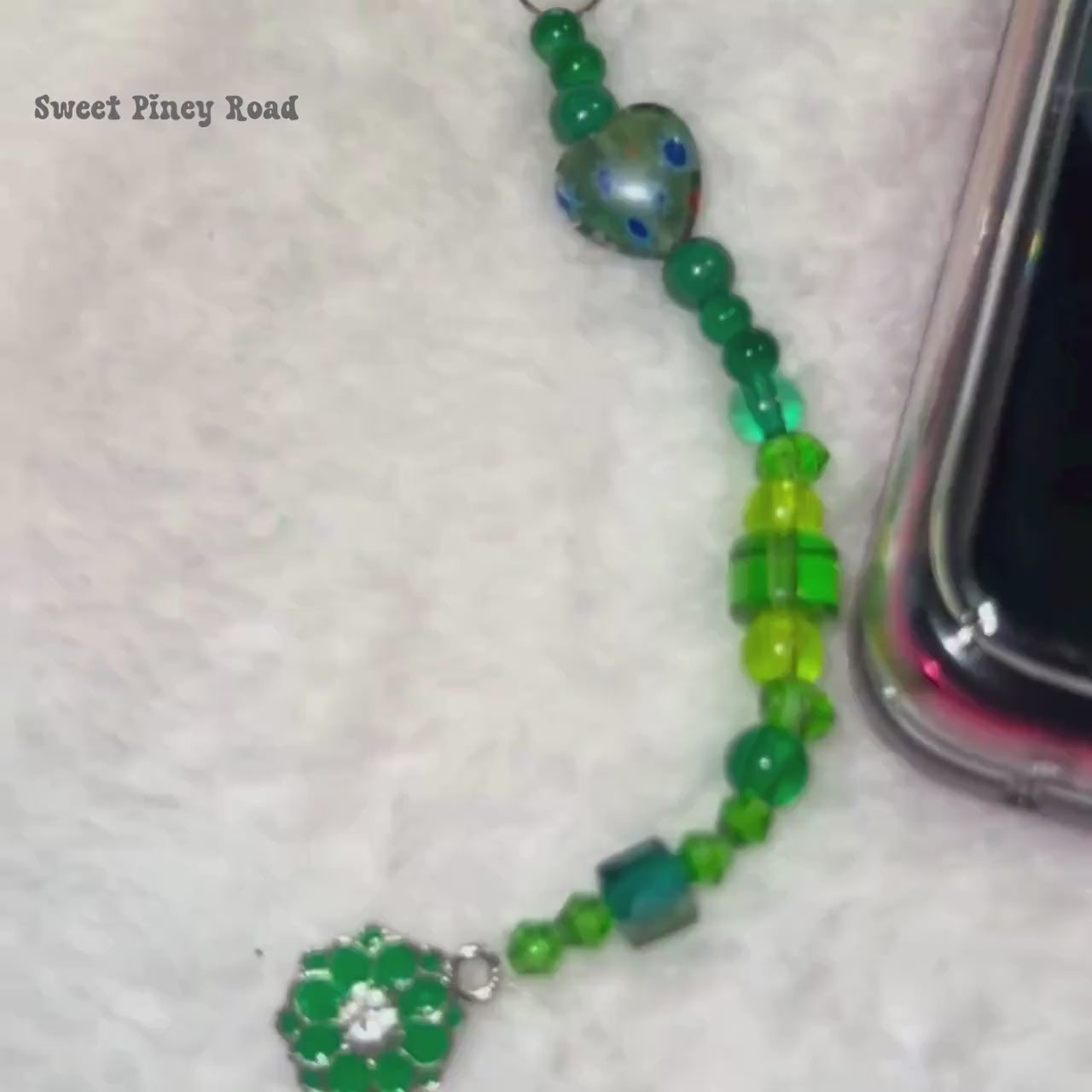 Green Heart Flower Beaded Phone Charm, Cellphone Accessory, Cute Girly Aesthetic, Accessories, Gift For Her Mom Friend, Personalized