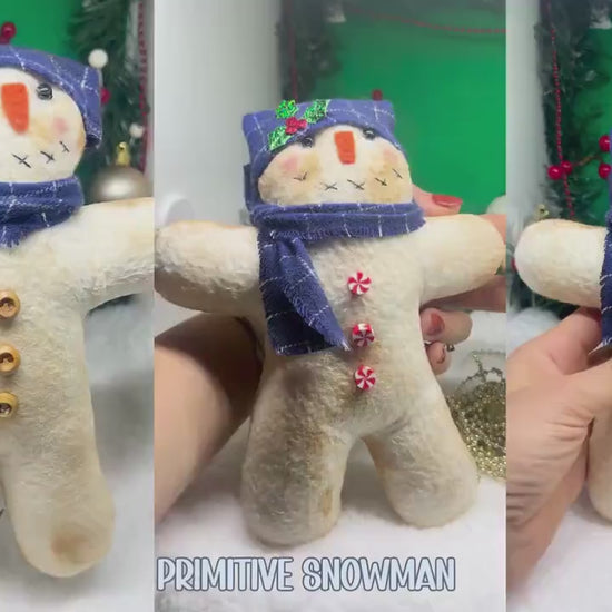Rustic Primitive Snowman Decoration, Handmade Standing Winter Snowman, Vintage Christmas Table Decor, Farmhouse Holiday Shelf Display