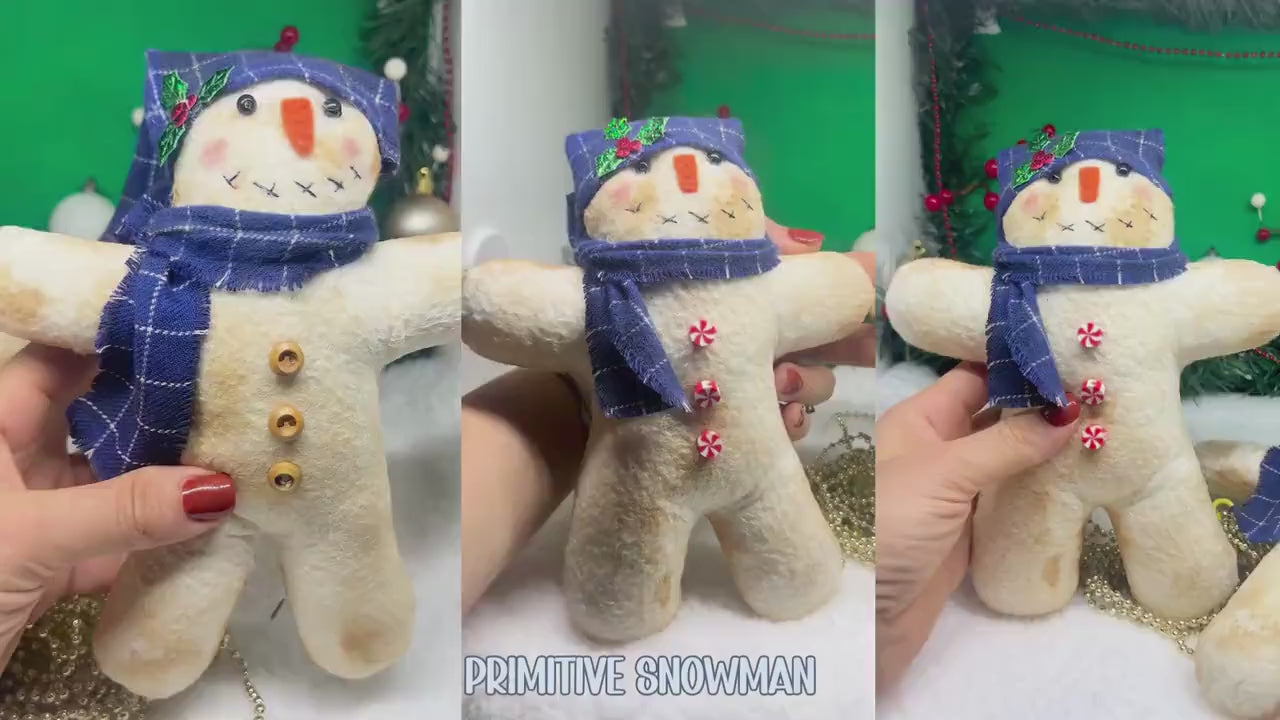Rustic Primitive Snowman Decoration, Handmade Standing Winter Snowman, Vintage Christmas Table Decor, Farmhouse Holiday Shelf Display