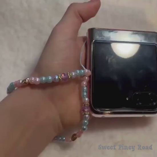 Pastel Pearl Colorful Beaded Phone Charm Strap, Chain Cellphone Strap Lanyard, Cute Kawaii Wristlet Accessory, Girly Gift For Her Y2k Heart