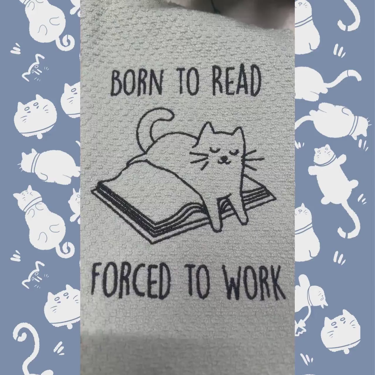Book Reader Cat Lover Embroidered Towel, Personalized Bookish Bath Towel, Kitty Owner Gift, Custom Wash Cloth Present, Cute Kitten Decor