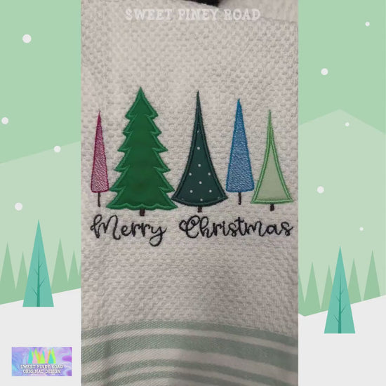 Christmas Trees Embroidered Towel, Personalized Holiday Bath Towel, Baker Gift, Custom Wash Cloth Present, Cute Elegant Farmhouse Decor