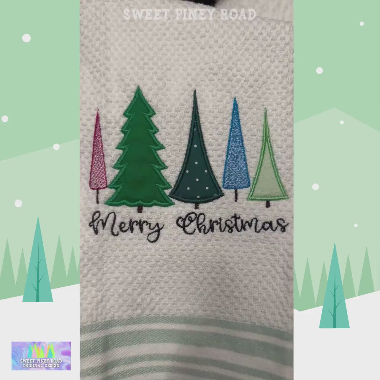Christmas Trees Embroidered Towel, Personalized Holiday Bath Towel, Baker Gift, Custom Wash Cloth Present, Cute Elegant Farmhouse Decor