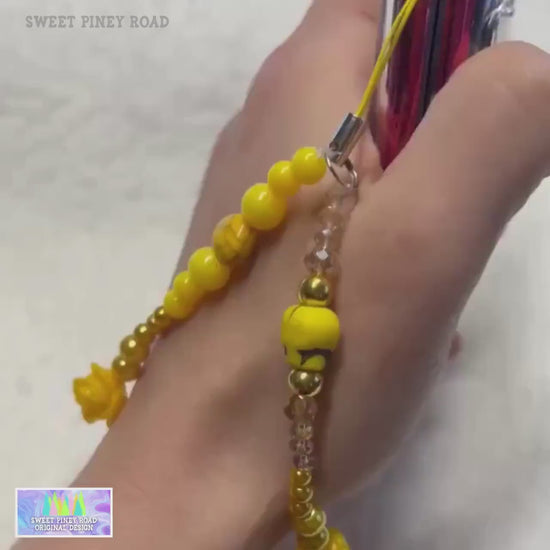 Yellow Rose Skull Beaded Phone Charm Strap, Universal Fit, Phone Carrying Wrist Strap, Hands-Free Wrist Grip, Y2K Girly Vibes Straps Gift