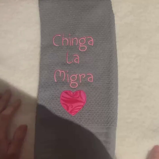 Chinga La Migra Hand Towel For Kitchen, Pink Heart Liberal Activist Fascism, Fuck Border Patrol, 100% Cotton Bathroom Decor Gift Idea Cute