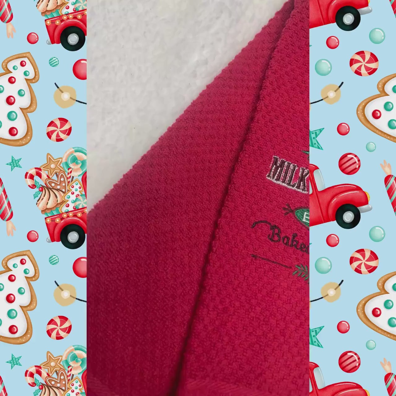 North Pole Milk And Cookie Co Embroidered Towel, Personalized Christmas Bath Towel, Holiday Baker Custom Wash Cloth, Cute Farmhouse Decor