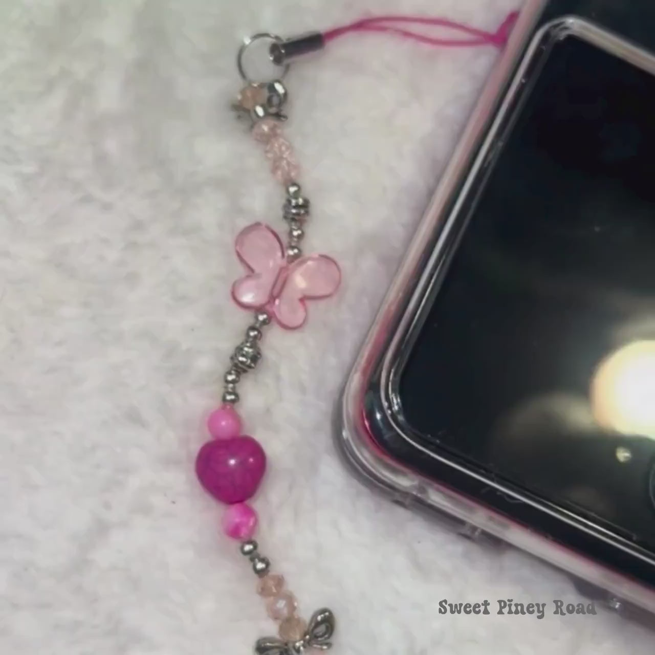 Pink Butterfly Coquette Bow Beaded Phone Charm, Cellphone Accessory, Cute Girly Aesthetic, Accessories, Gift For Her Mom Friend, Heart 2000s