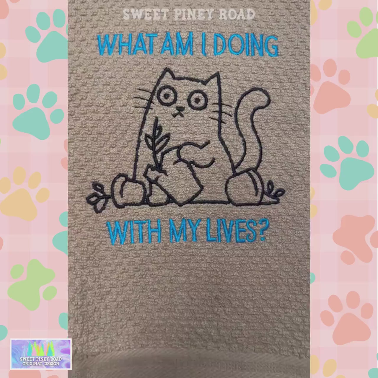 Funny Cat Lover Embroidered Towel, Personalized 9 Lives Bath Towel, Hilarious Kitty Owner Gift, Custom Wash Cloth Present, Cute Kitten Decor