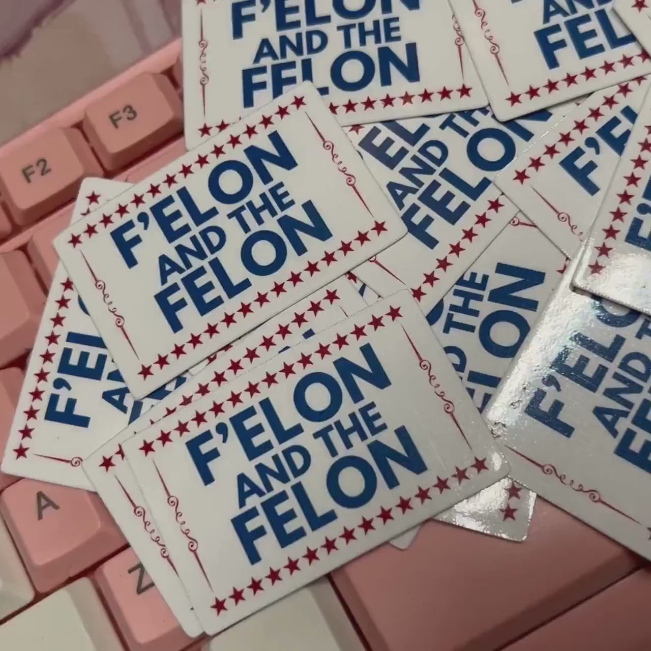 F'Elon and the Felon 10 or 20 pc 2"x1.3"in. Glossy Sticker Pack | Funny Anti-Trump Anti-Elon - Political Satire Decal for Protest & Activism