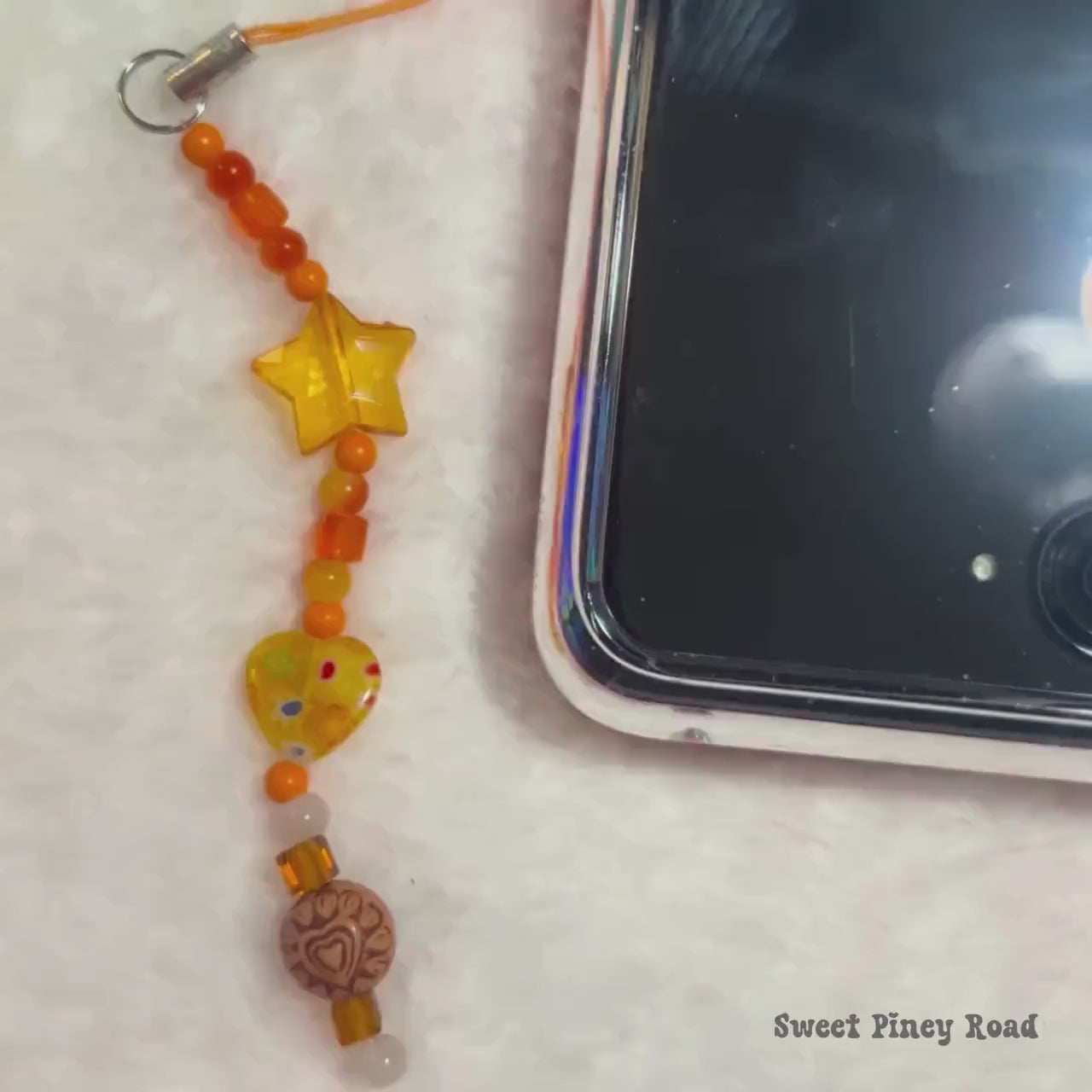 Yellow Orange Star Beaded Phone Charm, Cellphone Accessory, Cute Girly Aesthetic, Accessories, Gift For Her Mom Friend, 2000s Retro Heart