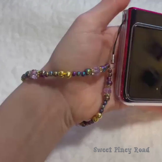 Colorful Chrome Beaded Phone Charm Strap, Chain Cellphone Strap Lanyard, Cute Kawaii Wristlet Accessory, Girly Gift For Her Y2k 2000s Vibes