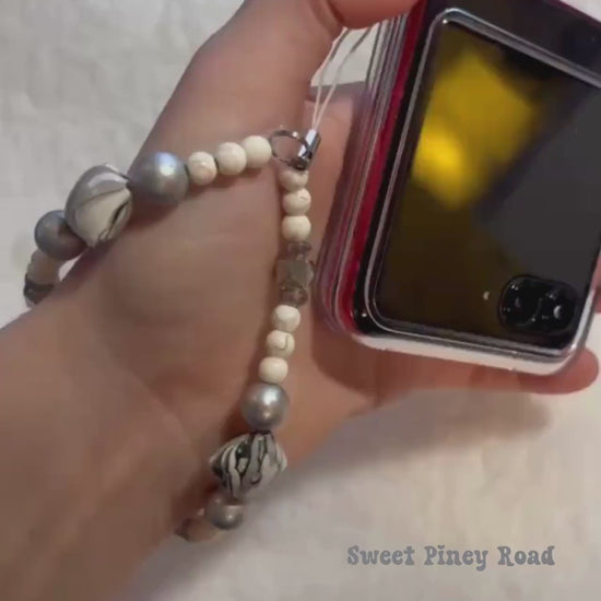 Marble Silver Beaded Phone Charm Strap, Chain Cellphone Strap Lanyard, Cute Kawaii Wristlet Accessory, Girly Accessory, Gift For Her Y2k