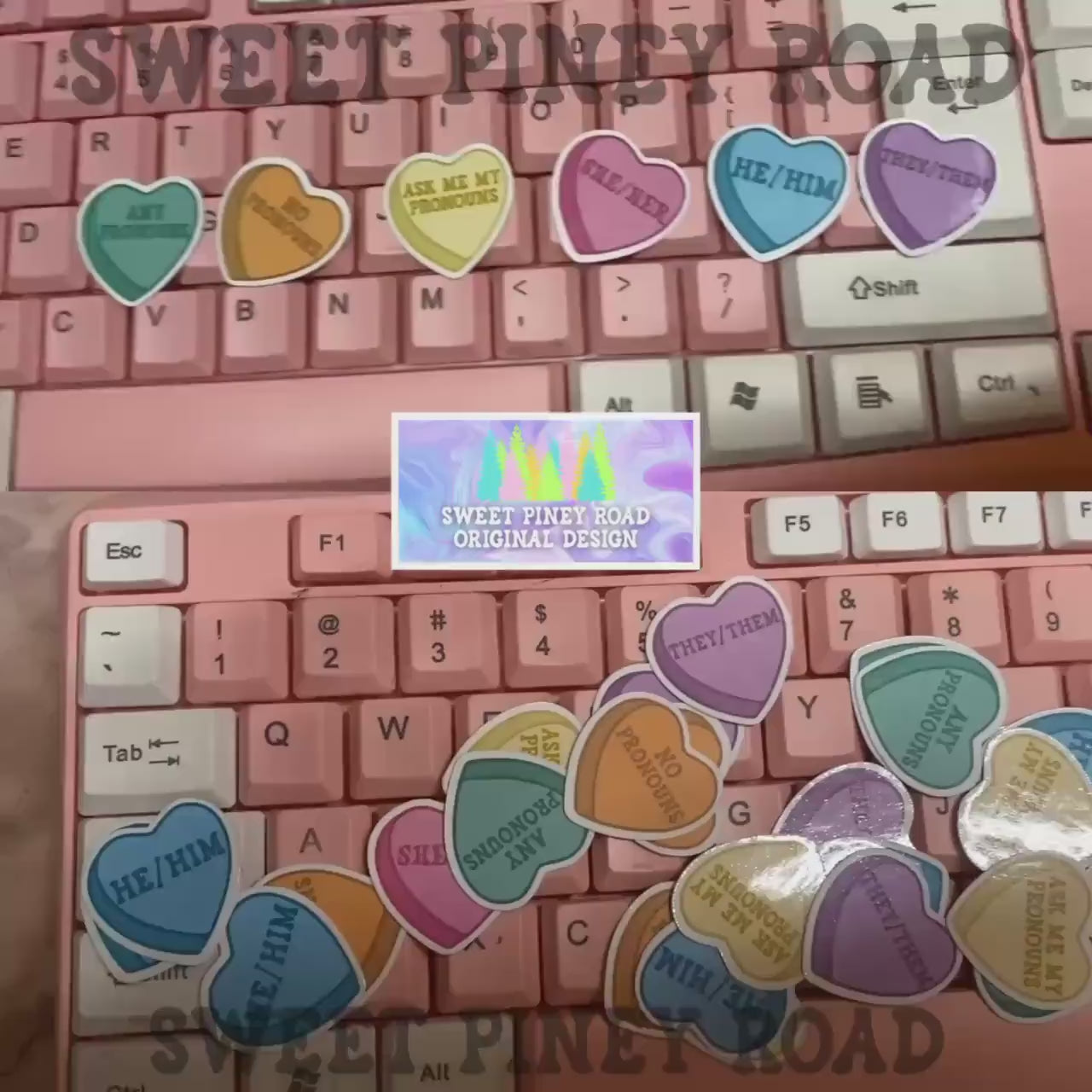 LGBTQIA+ Pride Candy Heart Sticker Pack Glossy! 50 or 100pc, She/Her, They/Them, Ask Me My Pronouns, Gay Pride Festival 2025 Ready Accessory
