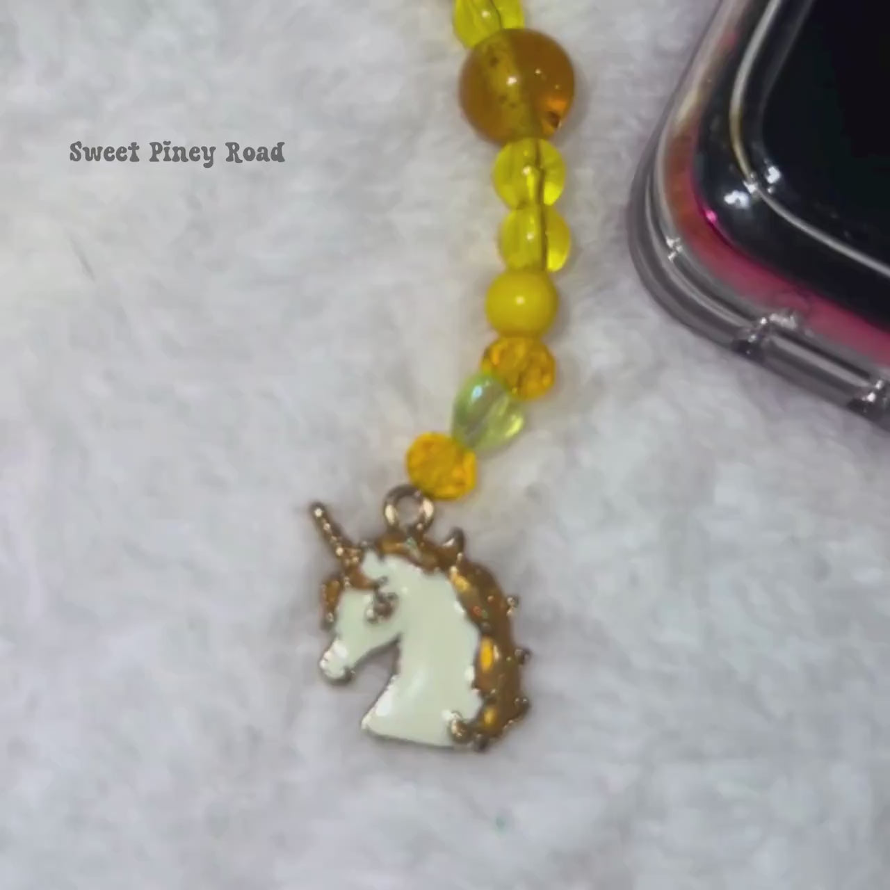 Yellow Unicorn Butterfly Beaded Phone Charm, Cellphone Accessory, Cute Girly Aesthetic, Accessories, Gift For Her Mom Friend, Heart 2000s