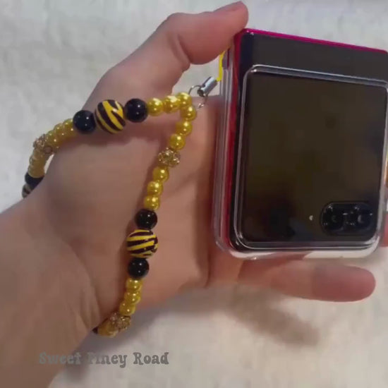 Black Gold Zebra Beaded Phone Charm Strap, Chain Cellphone Strap Lanyard, Cute Kawaii Wristlet Accessory, Girly Accessory, Gift For Her Y2k