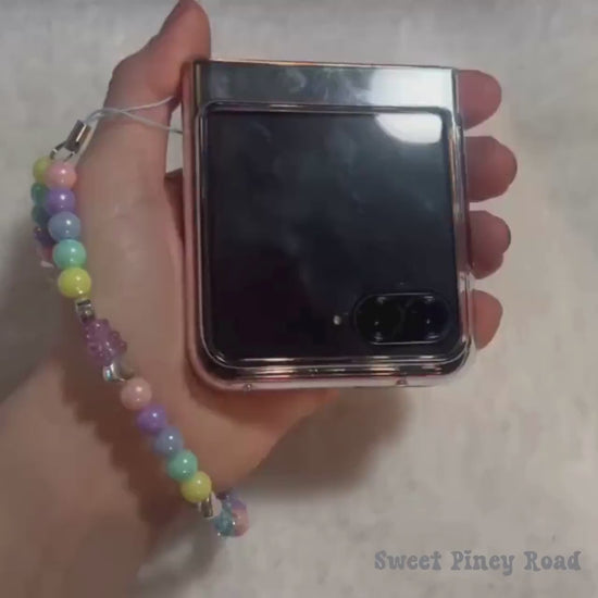 Pastel Pearl Rainbow Bear Beaded Phone Charm Strap, Chain Cellphone Strap Lanyard, Cute Kawaii Wristlet Accessory, Girly Gift For Her Y2k