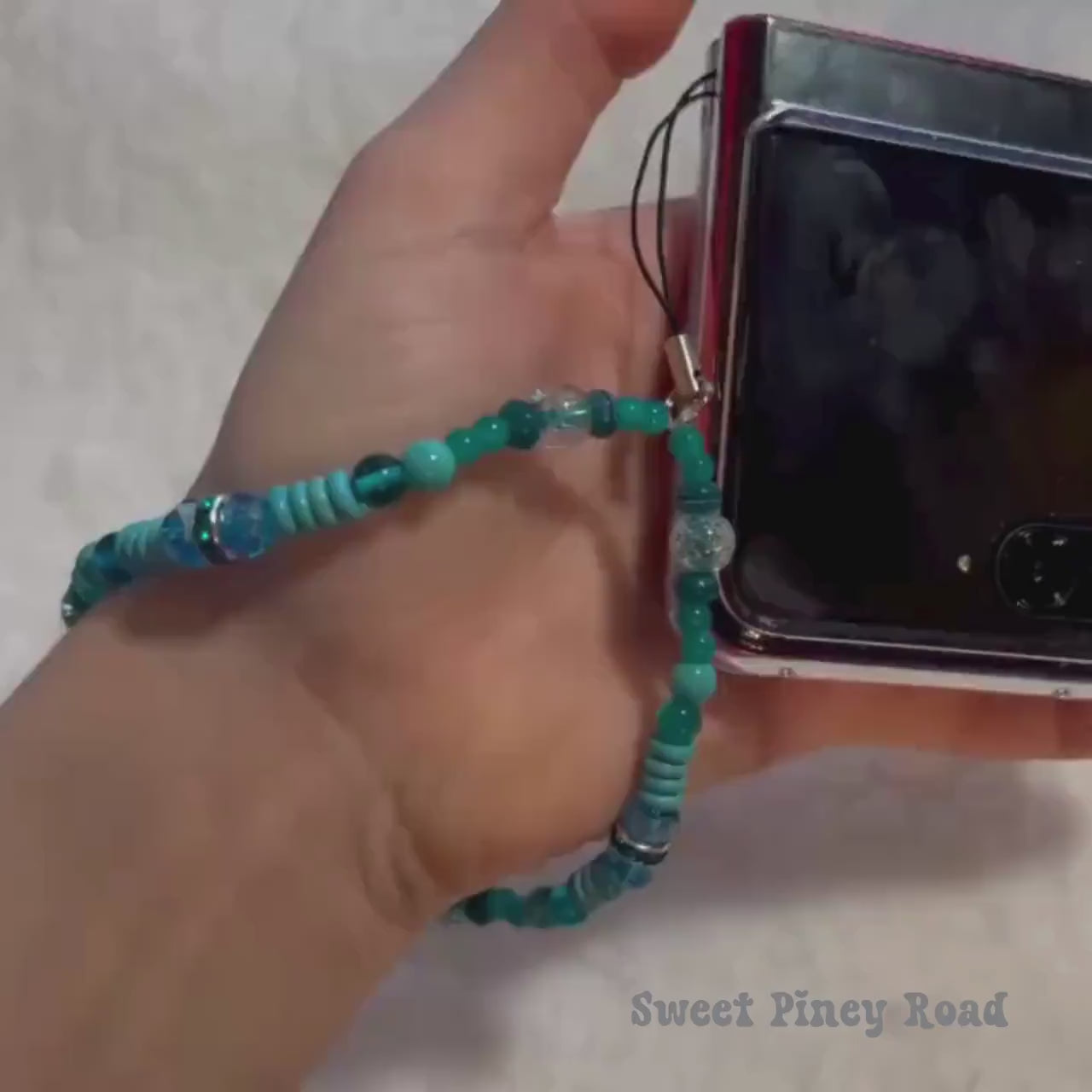 Teal Blue Beaded Phone Charm Strap, Chain Cellphone Strap Lanyard, Cute Kawaii Wristlet Accessory, Girly Accessory, Gift For Her, 2000s Y2k