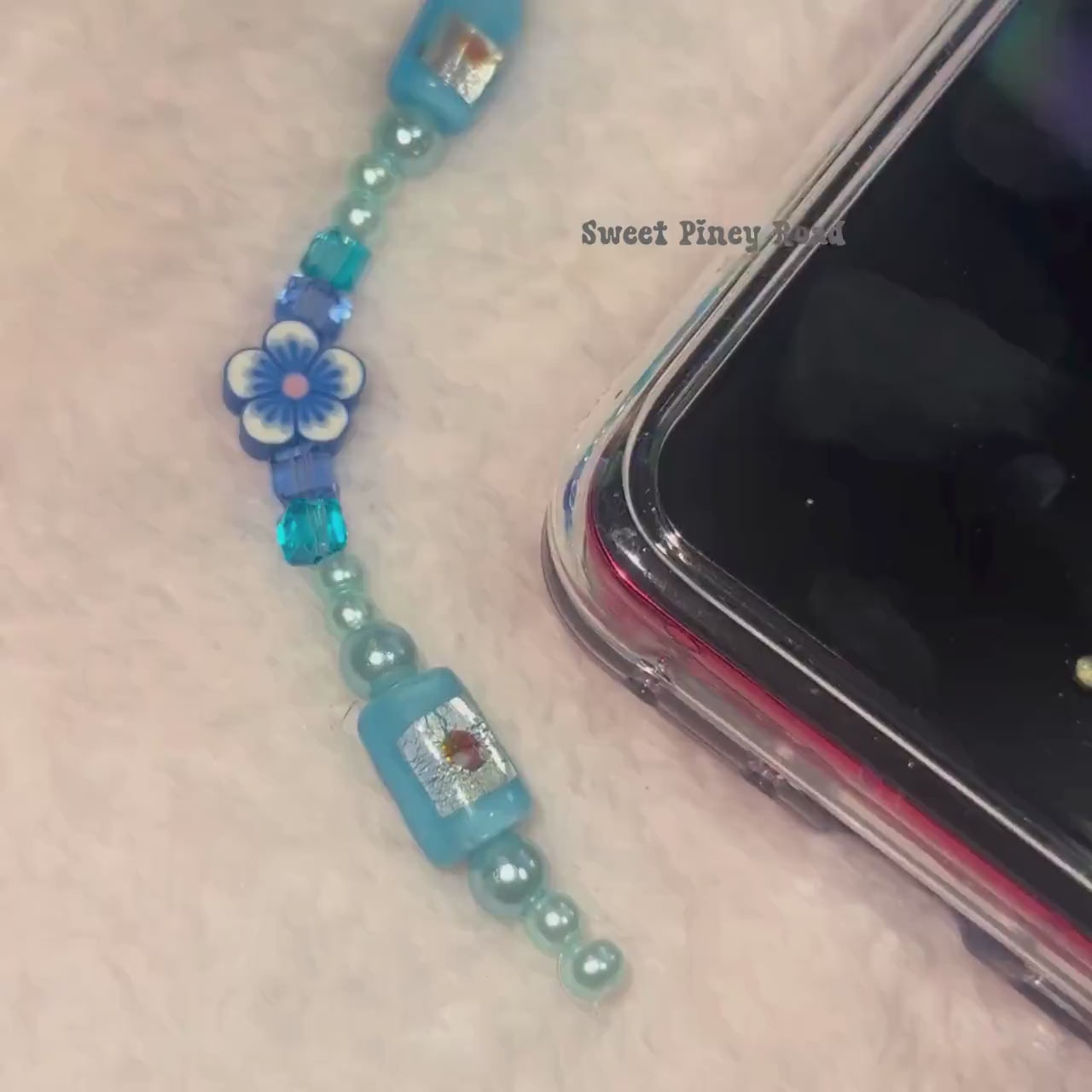 Blue Flower Hawaiian Vibes Beaded Phone Charm, Cellphone Accessory, Cute Girly Aesthetic, Accessories, Gift For Her Mom Friend, 2000s Y2k