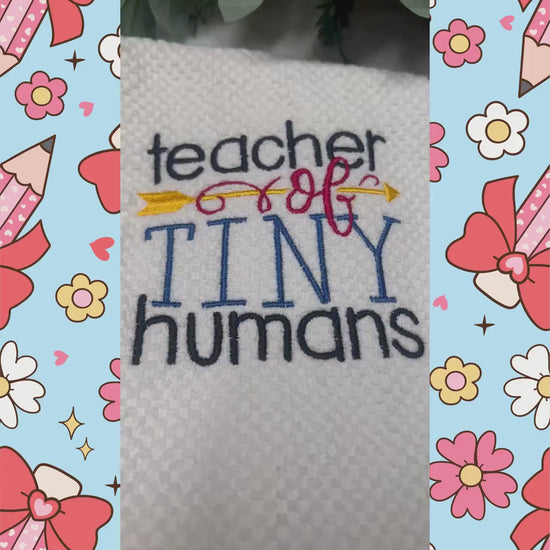 Teacher Of Tiny Humans Embroidered Towel, Personalized Teach Bath Towel, Gift For Holiday Custom Wash Cloth Idea Kindergarten Grade School
