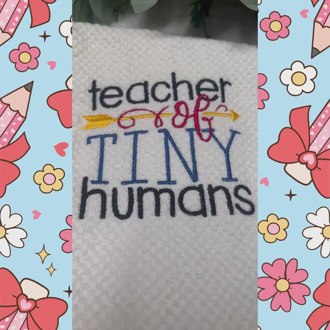 Teacher Of Tiny Humans Embroidered Towel, Personalized Teach Bath Towel, Gift For Holiday Custom Wash Cloth Idea Kindergarten Grade School